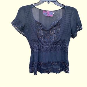 Silk Lace Blouse Sequin Sheer Size Medium